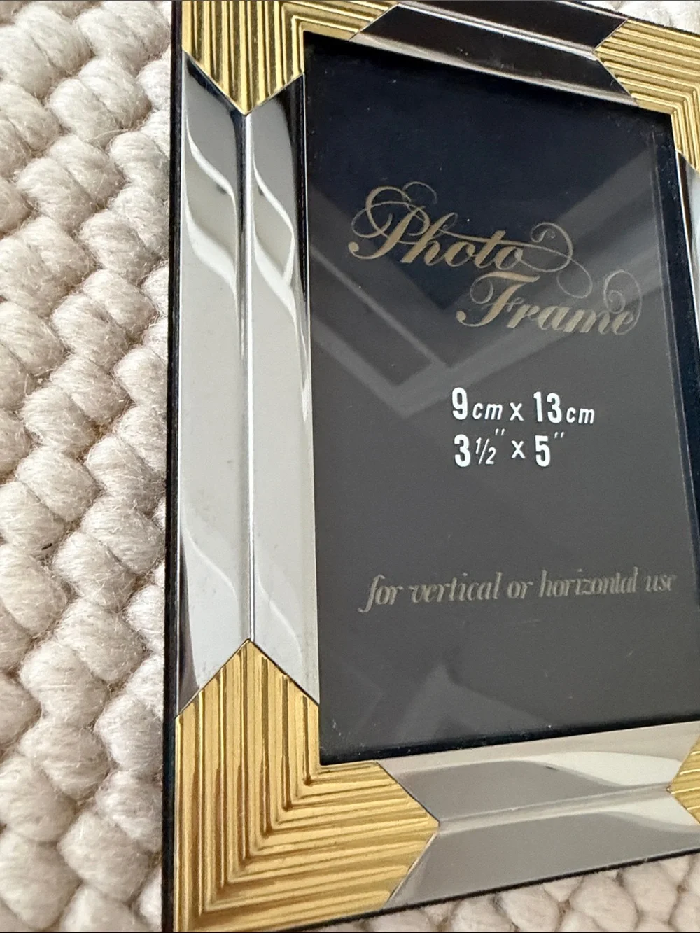 Vntage Art Deco Style Silver Tone with Gold Corners  3-1/2 x 5 Picture Frame